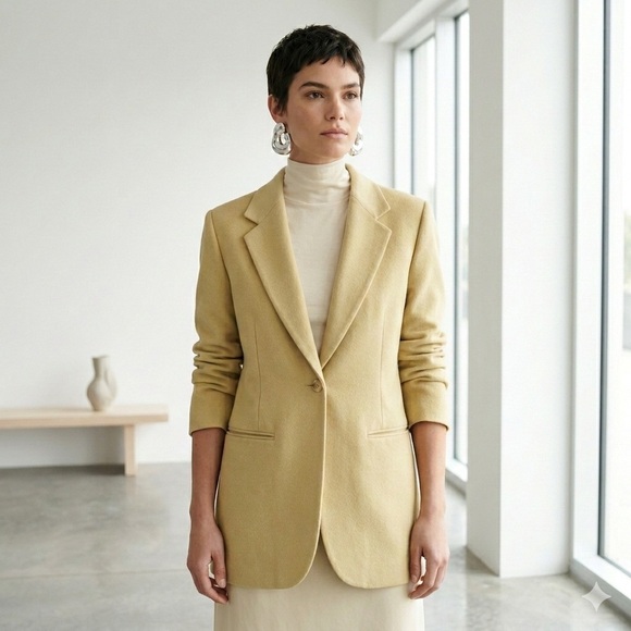 Votre Nom Jackets & Blazers - Vintage Votre Nom Paris Yellow Green Wool Cashmere Angora Blazer - Medium (2)